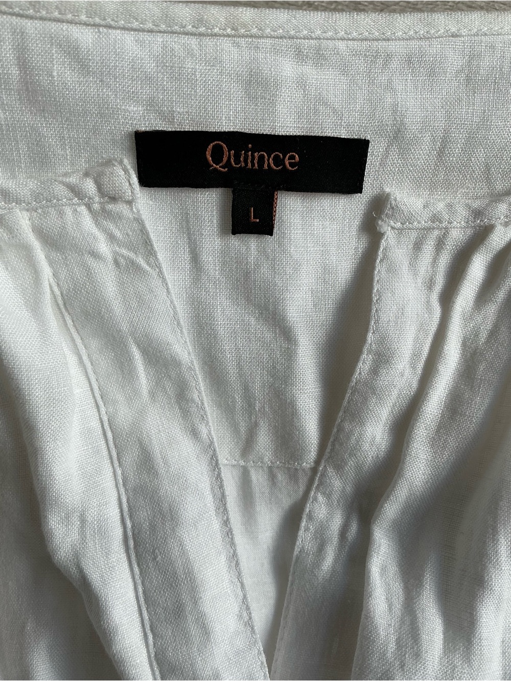Quince White 100% Linen Smocked Tiered Midi Dress L Cottagecore Summer Boho - Picture 5 of 15
